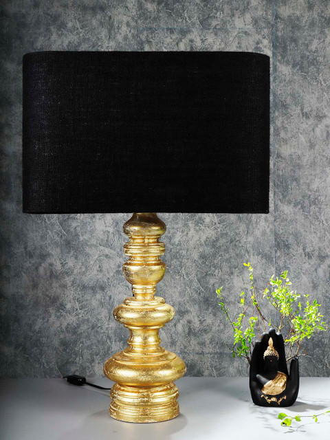 

Grated Ginger Black & Gold-Toned Solid Handcrafted Table Lamp with Shade