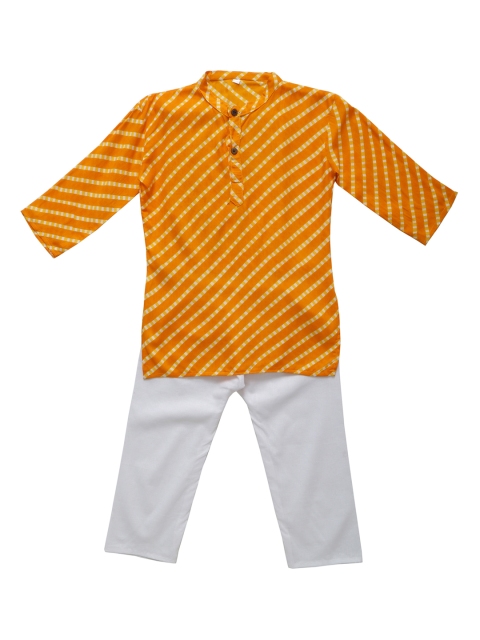 

Chipbeys Boys Mustard & White Printed Kurta with Pyjamas