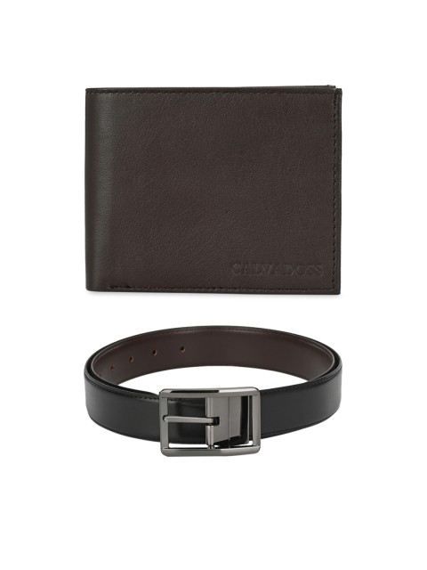 

Calvadoss Men Brown & Black Premium Belt and Wallet Set