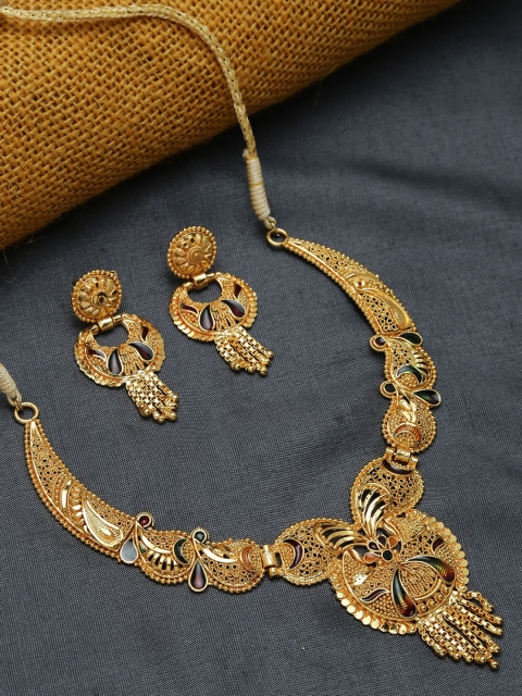 

ZeroKaata Gold-Plated Red & Green Enamelled Handcrafted Jewellery Set