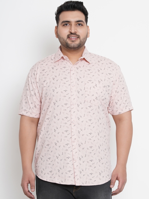 

John Pride Plus Size Men Pink Grey Regular Fit Printed Casual Shirt