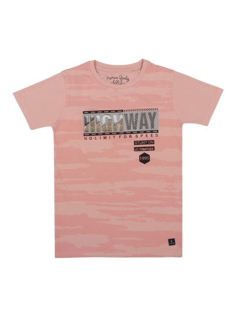 

Lil Tomatoes Boys Peach-Coloured Printed Round Neck T-shirt