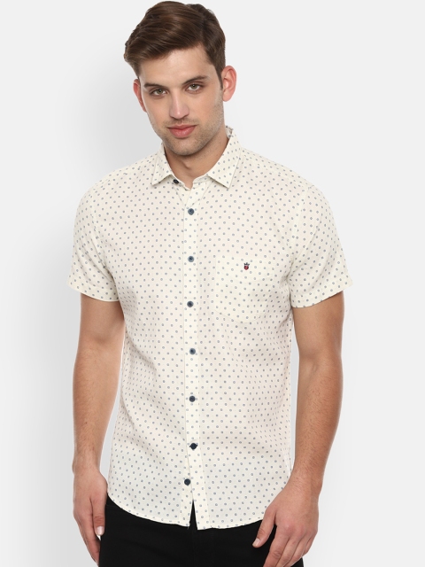 Louis Philippe Sport Men Cream-Coloured Slim Fit Printed Casual Shirt