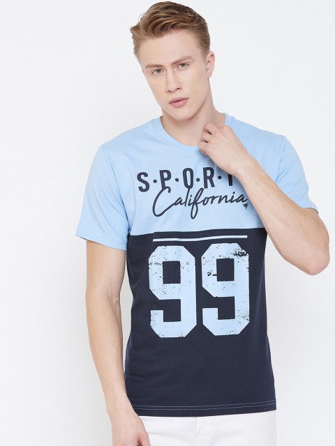 

NEVA Men Blue Colourblocked Round Neck T-shirt
