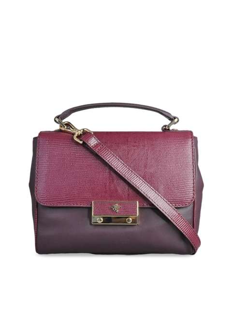 

ILEX Burgundy Colourblocked Leather Handheld Bag