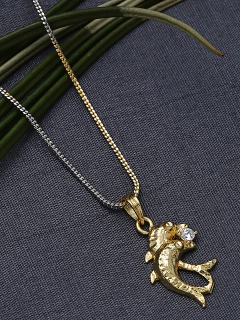

ZeroKaata Gold-Plated American Diamond Studded Handcrafted Fish Pendant with Chain