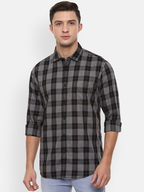 

Louis Philippe Jeans Men Grey & Black Slim Fit Checked Casual Shirt