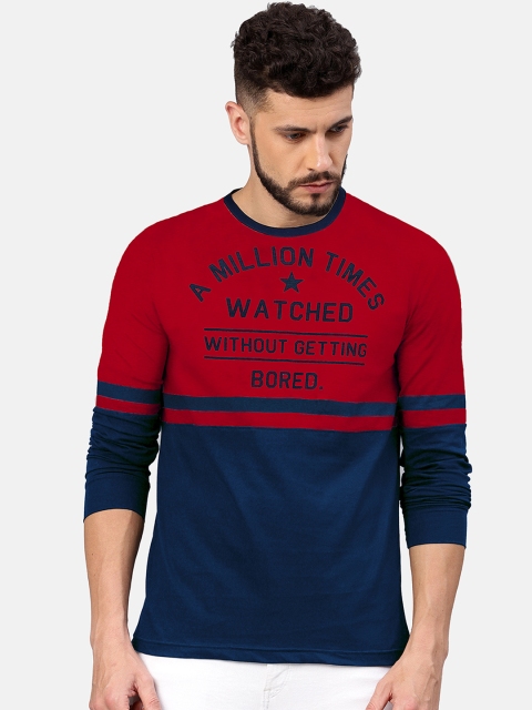 

Maniac Men Red Navy Blue Colourblocked Round Neck Pure Cotton T-shirt