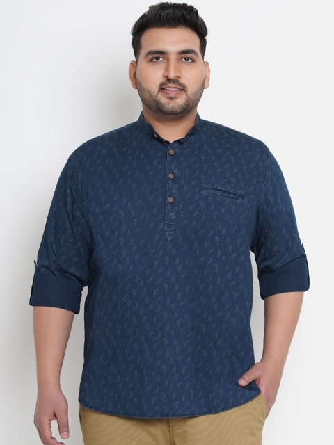 

John Pride Plus Size Men Navy Blue Grey Regular Fit Printed Casual Shirt