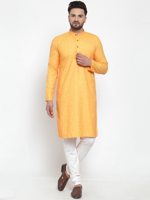 

Jompers Men Orange & White Solid Kurta with Churidar