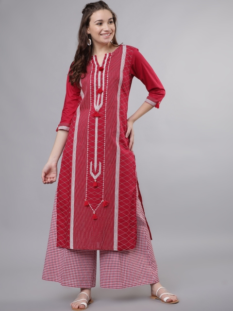 

Vishudh Women Red Striped Kurta with Palazzos