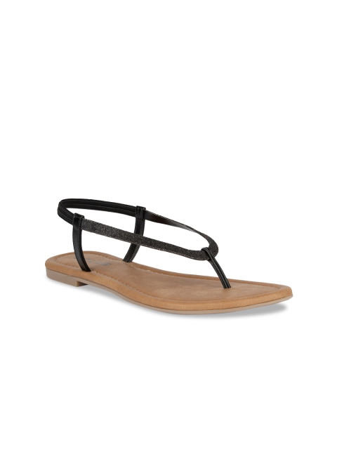 

SOLES Women Black Solid T-Strap Flats