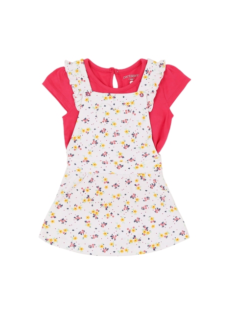 

Pantaloons Baby Girls White & Pink Solid Top with Dungarees