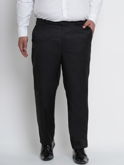 

John Pride Plus Size Men Black Regular Fit Solid Trousers