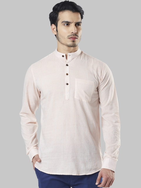 

Ethnix by Raymond Men Peach-Coloured Striped Straight Kurta