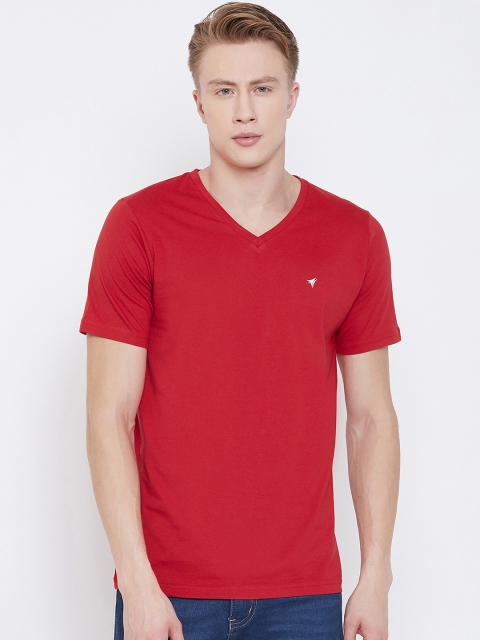 

NEVA Men Red Solid V-Neck T-shirt
