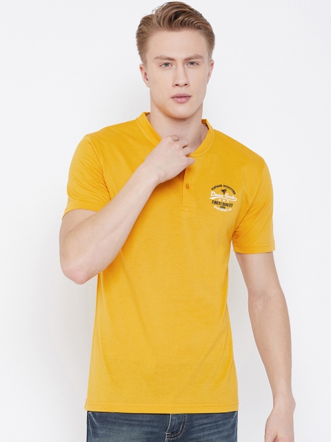 

NEVA Men Mustard Yellow Solid Mandarin Collar T-shirt