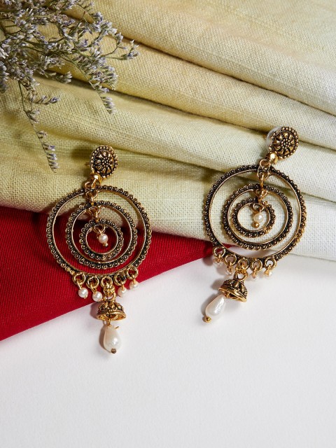 

ZeroKaata Gold-Toned & Black Handcrafted Contemporary Drop Earrings