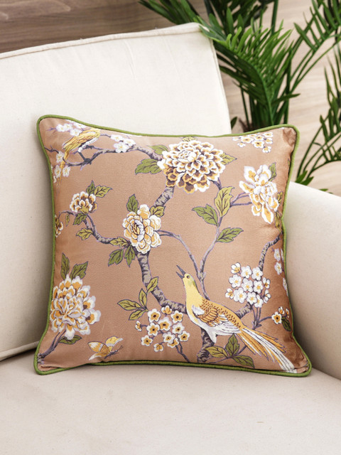 

Pure Home and Living Beige Single Floral Square Cushion Cover