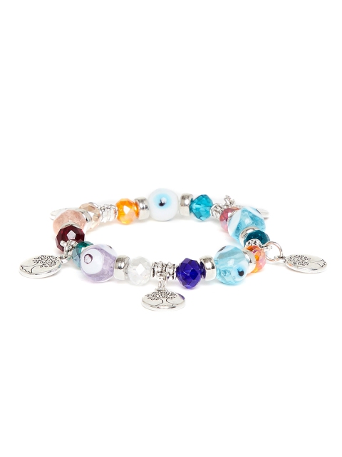 

ZeroKaata Silver-Toned & Blue Beaded Charm Bracelet