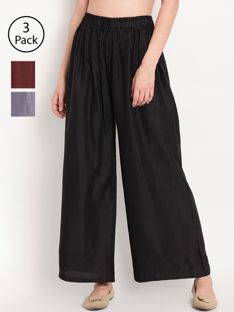 

TAG 7 Women Set of 3 Wide Leg Palazzos, Black