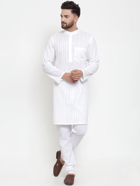 

NEUDIS Men White Striped Kurta with Churidar