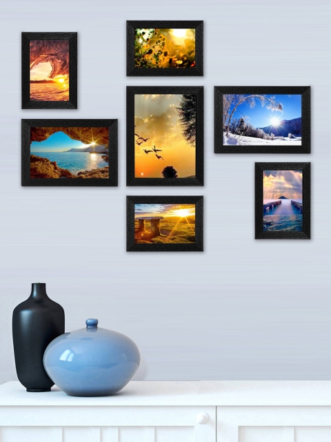 

SWADESI STUFF Set Of 7 Black Textured Individual Wall Photo Frames