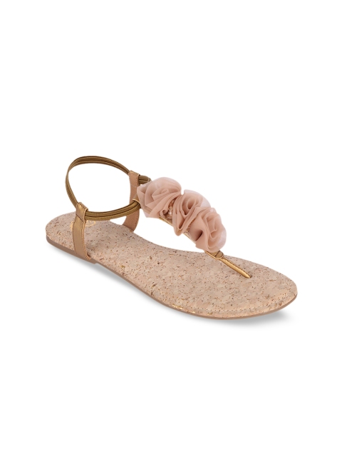 

Sole To Soul Women Gold-Toned Embellished T-Strap Flats