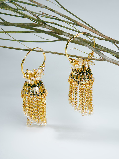 

ZeroKaata Gold-Toned & Black Dome Shaped Jhumkas