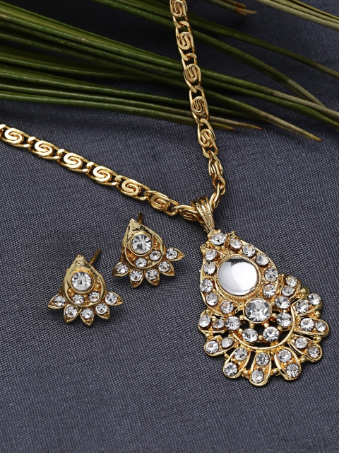 

ZeroKaata Gold-Plated & White Stone-Studded Handcrafted Jewellery Set