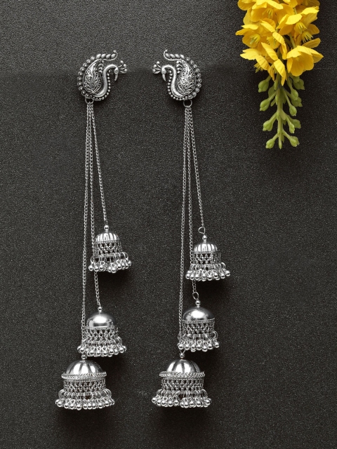 

Infuzze Silver-Plated Dome Shaped Oxidised Jhumkas