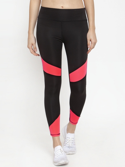 

Boston Club Women Black & Pink Colourblocked Rapid-Dry Skinny Fit Tights