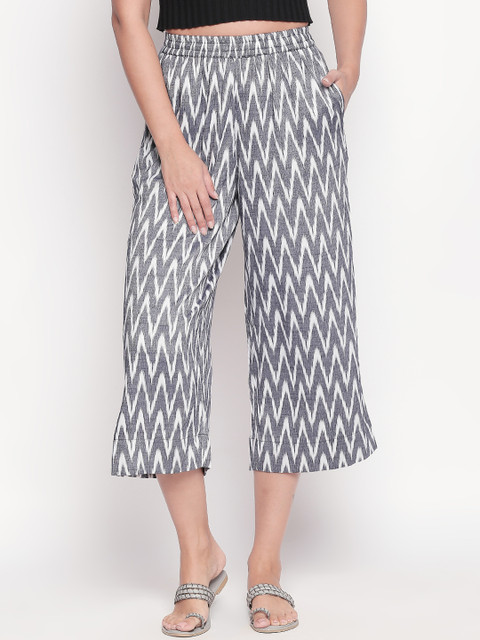 

RANGMANCH BY PANTALOONS Women White & Blue Regular Fit Printed Culottes