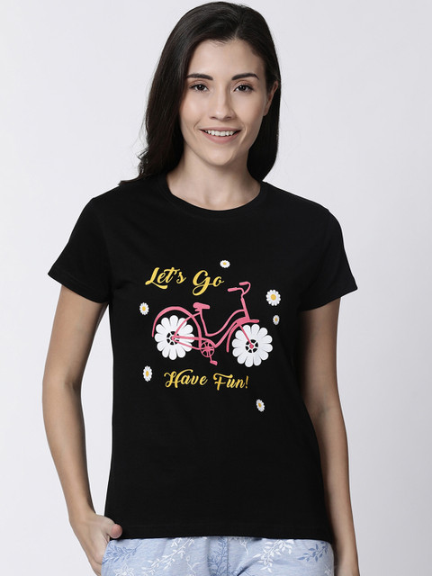 

Kryptic Women Black Printed Round Neck T-shirt