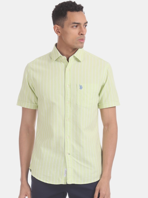

U.S. Polo Assn. Men Green Regular Fit Striped Casual Shirt