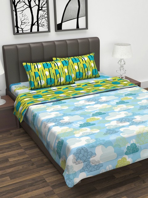 

Divine Casa Blue & Green Printed Double Bedding Set With Double Bed Dohar
