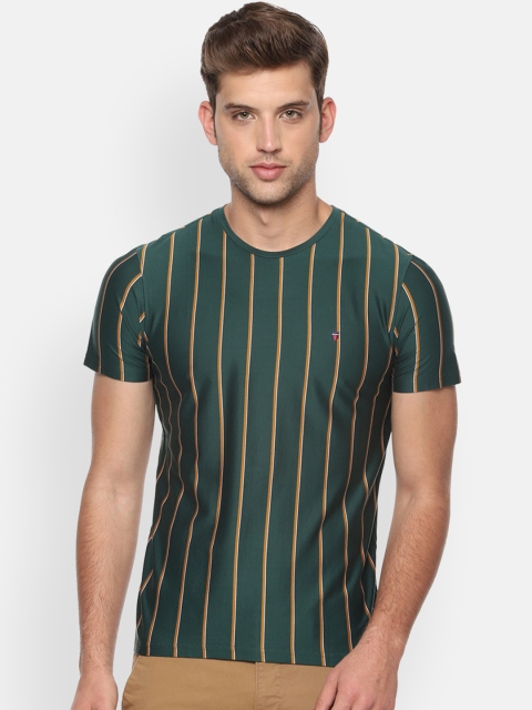 

Louis Philippe Sport Men Green Striped Round Neck Pure Cotton T-shirt