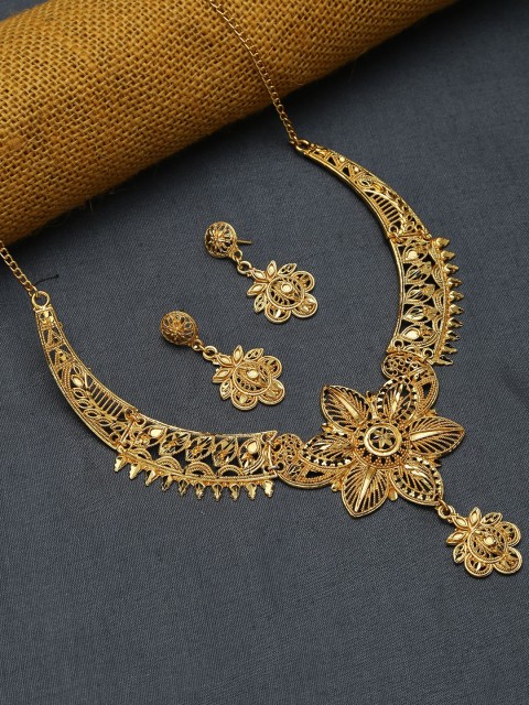 

ZeroKaata Gold-Plated Stone-Studded Floral Handcrafted Jewellery Set