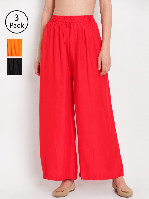 

TAG 7 Women Pack of 3 Solid Wide Leg Palazzos, Black