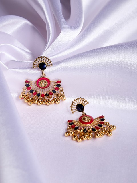 

ZeroKaata Gold-Toned & Red Handcrafted Classic Drop Earrings