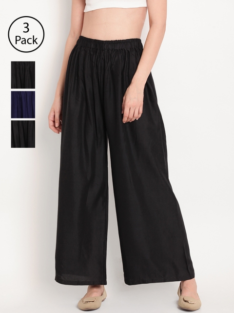 

TAG 7 Women Pack of 3 Wide Leg Palazzos, Black