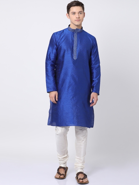 

TABARD Men Blue & Off-White Self Design Kurta with Churidar