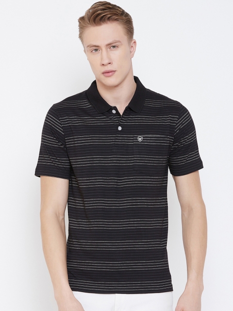 

NEVA Men Black & White Striped Polo Collar T-shirt