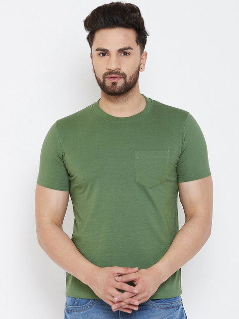 

Adobe Men Olive Green Solid Round Neck T-shirt