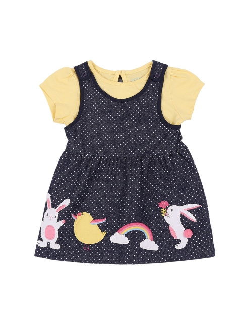 

Pantaloons Baby Girls Navy Blue & Yellow Solid Top with Dungarees