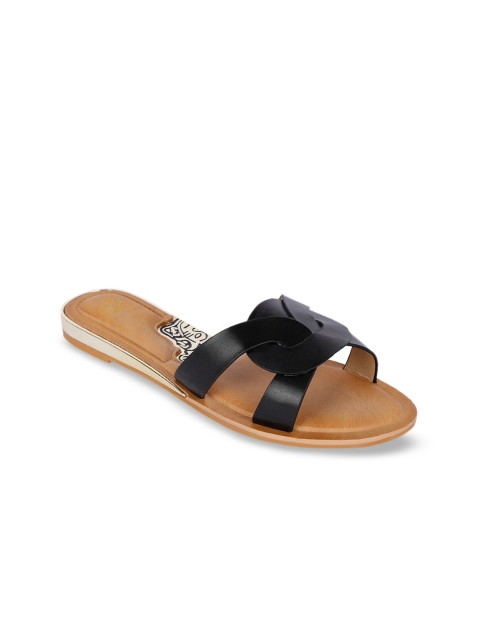 

Sole To Soul Women Black Solid Open Toe Flats