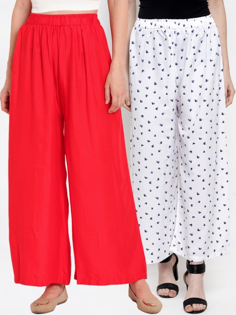 

TAG 7 Women White & Red Printed Wide Leg Palazzos