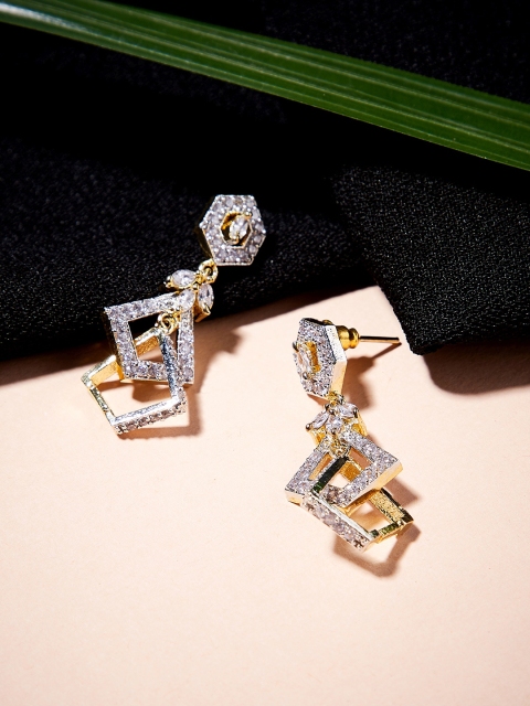 

ZeroKaata Gold-Toned Classic American Diamond Studded Drop Earrings