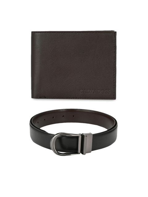 

Calvadoss Men Brown & Black Premium Leather Belt and Wallet Gift Set