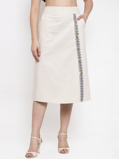 

Global Republic Women White Solid Straight Midi Skirt